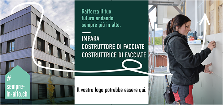 Baustellenblache Fassadenbauer italienisch für Nachwuchsrekrutierung Gebäudehülle Schweiz