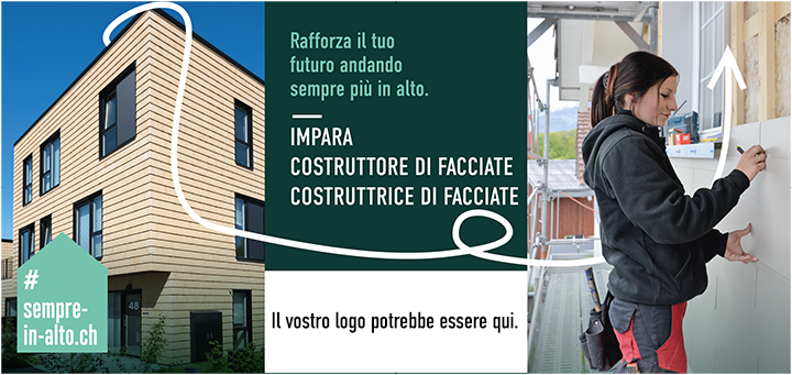 Baustellenblache Fassadenbauer italienisch für Nachwuchsrekrutierung Gebäudehülle Schweiz