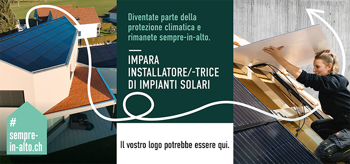 Baustellenblache Solarinstallateur italienisch für Nachwuchsrekrutierung Gebäudehülle Schweiz