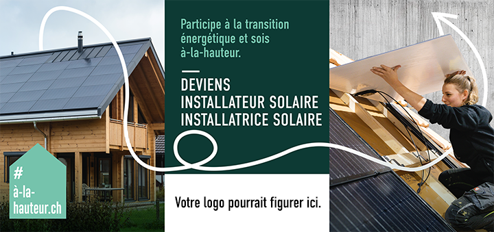 Baustellenblache Solarinstallateur französisch für Nachwuchsrekrutierung Gebäudehülle Schweiz
